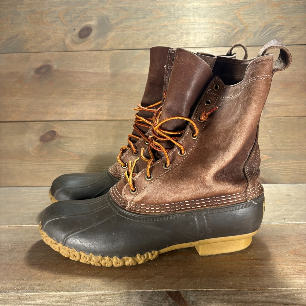 LL Bean duck boots Mens size 9 shoes Brown Leather 8in Lace Up snow shoes